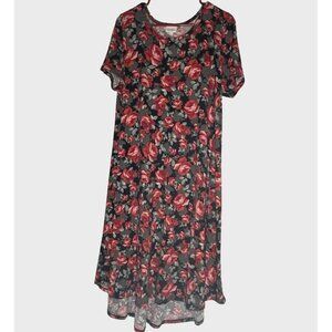 Lularoe Carly Dress W sz M Black Red Roses Flowy Swing Romantic Oversized